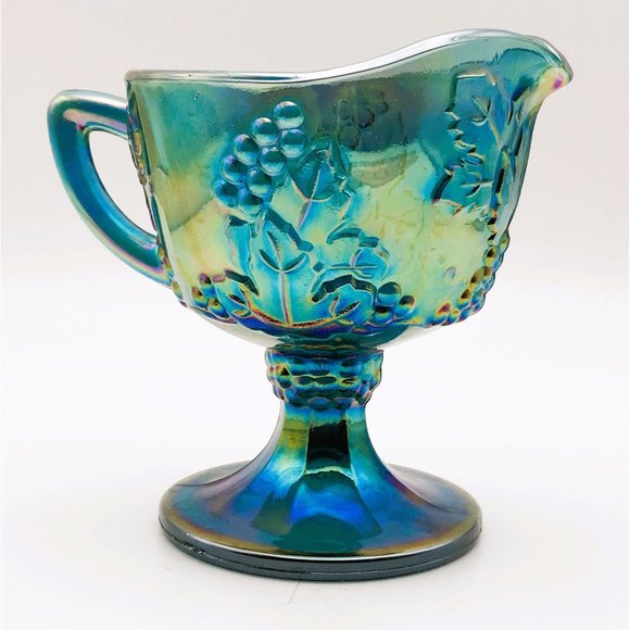 Indiana Colony Carnival Glass Creamer Blue Harvest Grape Vintage Iridescent - Picture 2 of 8